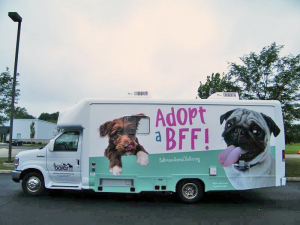 Harvey's redesign of the BARCS adoption vehicle, which was dubbed the BFF Waggin' after a Facebook naming contest.